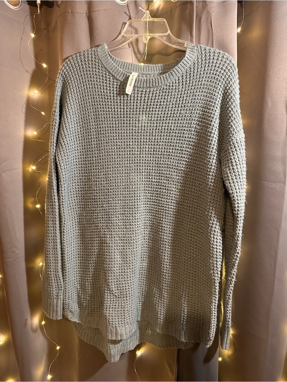 Zenana Outfitters Green Waffle-Knit Crewneck Sweater
